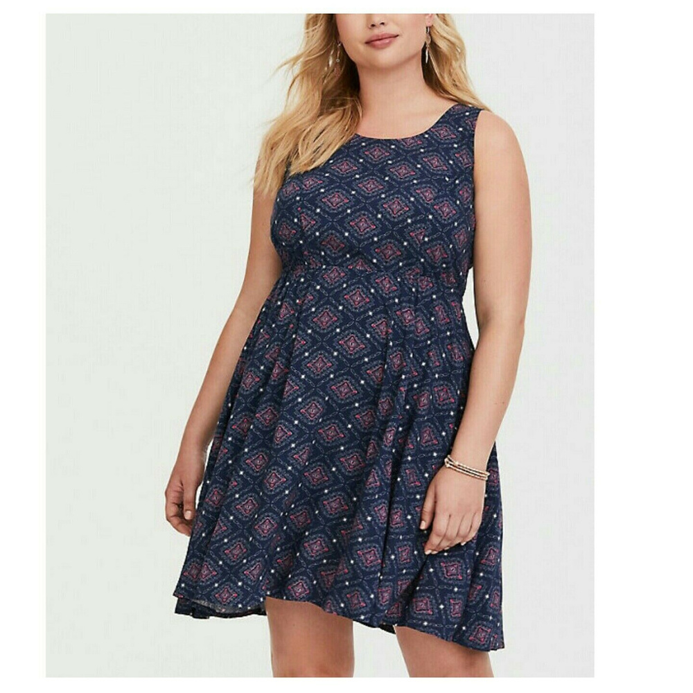 Torrid Dress Navy Medallion Tie-Back 2X - Picture 2 of 6